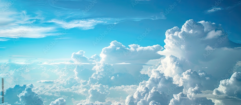 Poster scenic view of the vivid blue sky with fluffy clouds stretching across the horizon in a copy space i