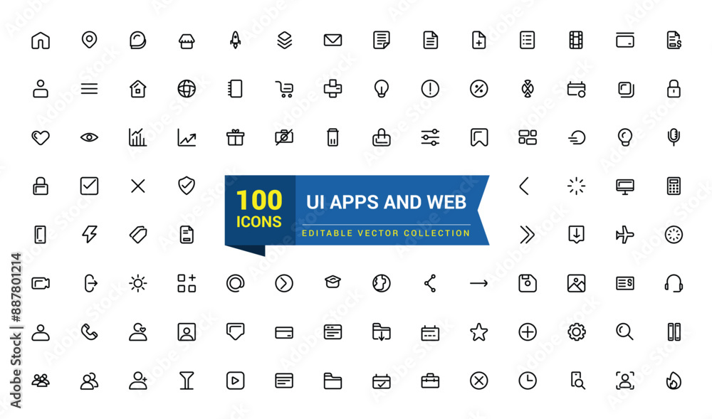 Poster web icons, basic ux ui icons. ui ux icon set, user interface iconset collection.