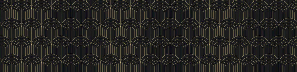 Seamless golden arch texture on a black background. Elegant pattern in Art Nouveau style. Geometric decorative texture. Geometric art deco texture. Vector EPS 10 © thebeststocker