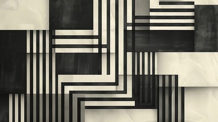Monochromatic abstract art with black and white geometric lines and shapes creating a modern and sophisticated design.