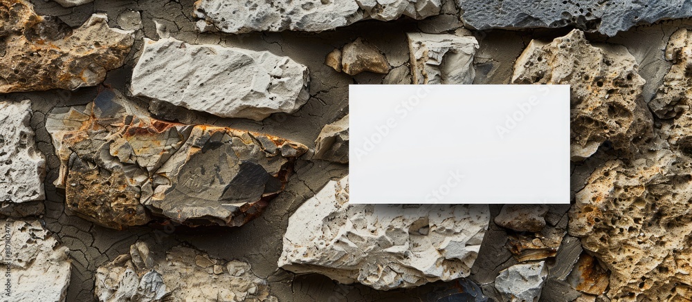 Poster Mockup of a blank white business card placed on a stone background with copy space image for branding design
