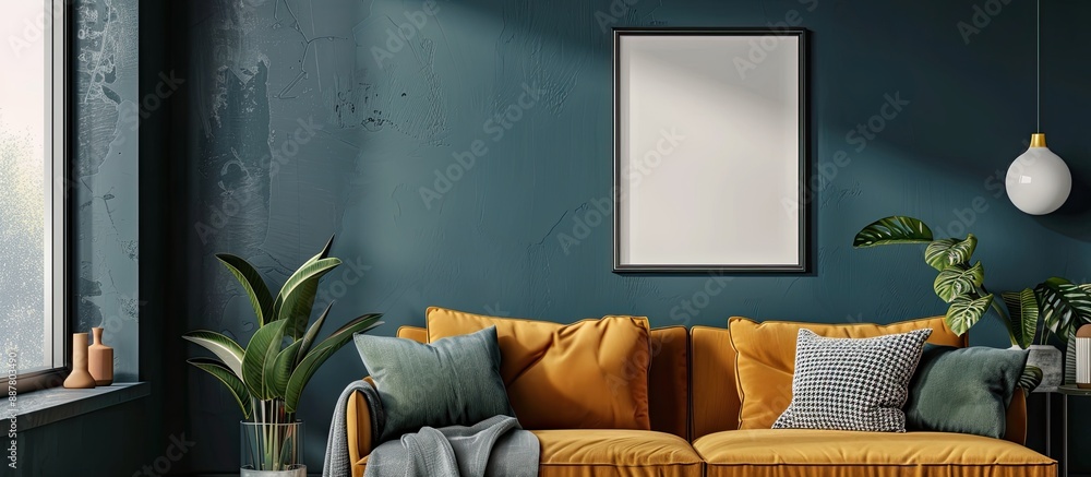 Aufkleber modern living room design with a sofa and interior elements featuring a blank area for text or image