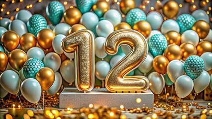 greeting background with the number 12, on the day of the date of birth. congratulations on the round date