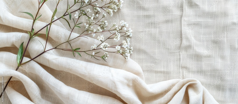 Aufkleber Fabric mockup with cream abstract cotton towel on a wale linen canvas background designed with a pattern for text decoration in a copy space image