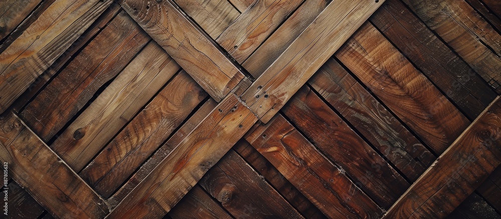 Aufkleber Wooden planks arranged in a crossing pattern with empty space for an image. with copy space image. Place for adding text or design