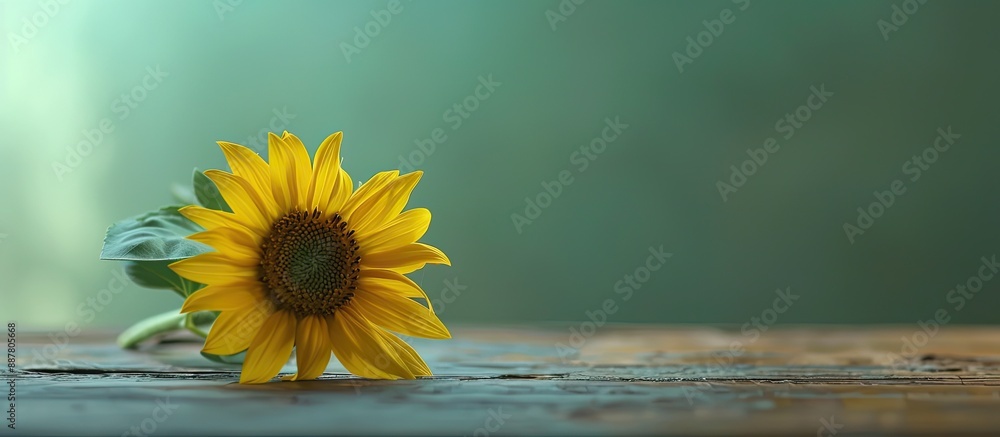Aufkleber Sunflower on a green backdrop in a table setting with copy space image