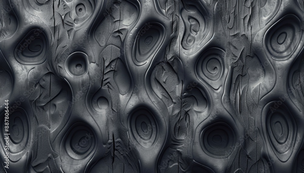 Poster abstract black sculptural surface with circular and swirling patterns