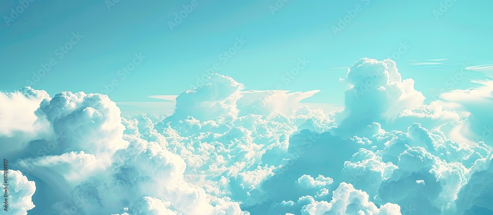 Poster a serene scene of a clear blue sky with fluffy white clouds perfect as a copy space image