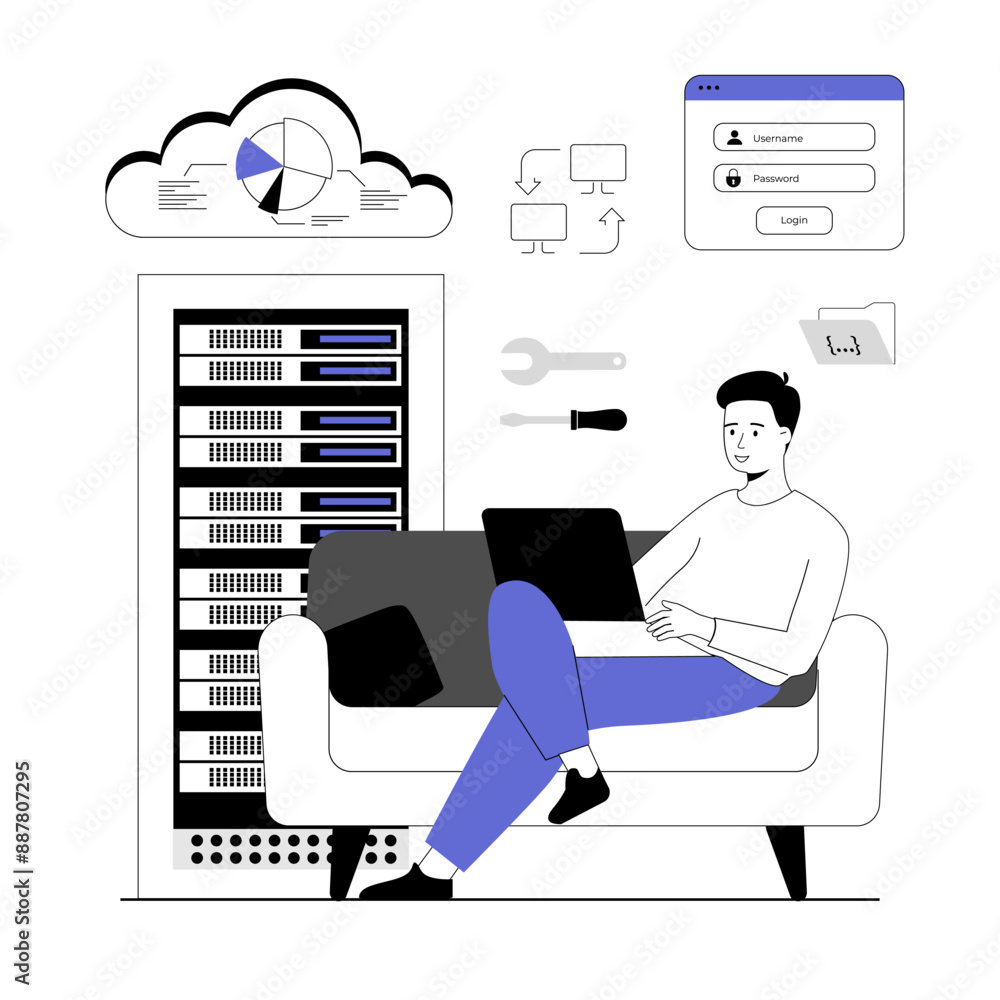 Aufkleber cloud computing, storage concept. internet service for backup digital data. download, upload informa