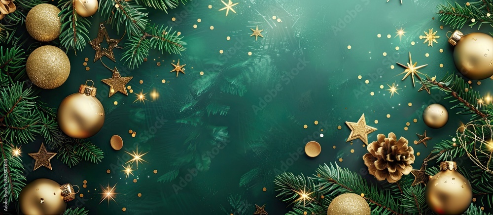 Poster a festive background for christmas and new year with a banner featuring fir tree branches golden chr