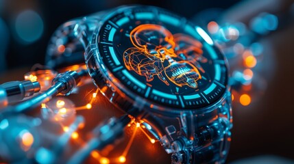 A close-up image showcasing a futuristic wearable biosensor, designed to monitor and manage chronic health conditions.