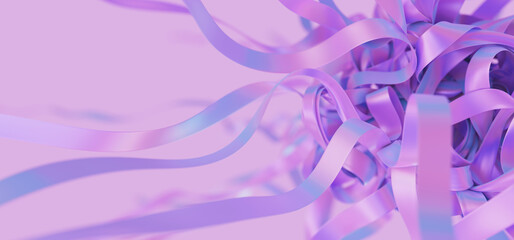 Closeup of holographic neon stripes ball. Shiny iridescent threads folds. 3d render illustration