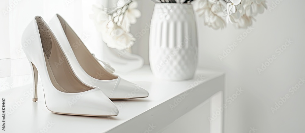 Poster bridal shoes displayed on a white paper card in a mockup copy space image