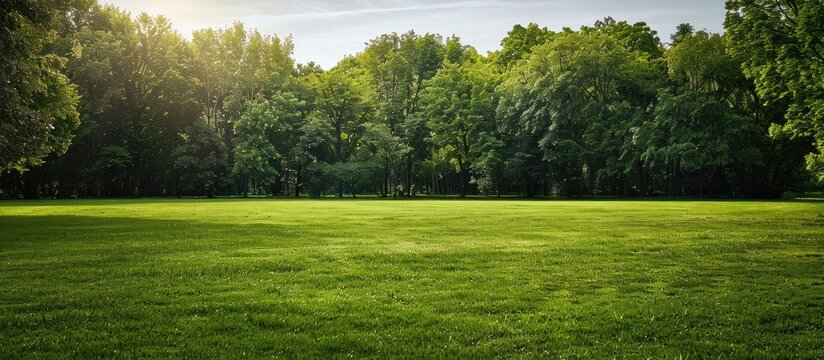 A lush field with trees behind allowing for copy space image