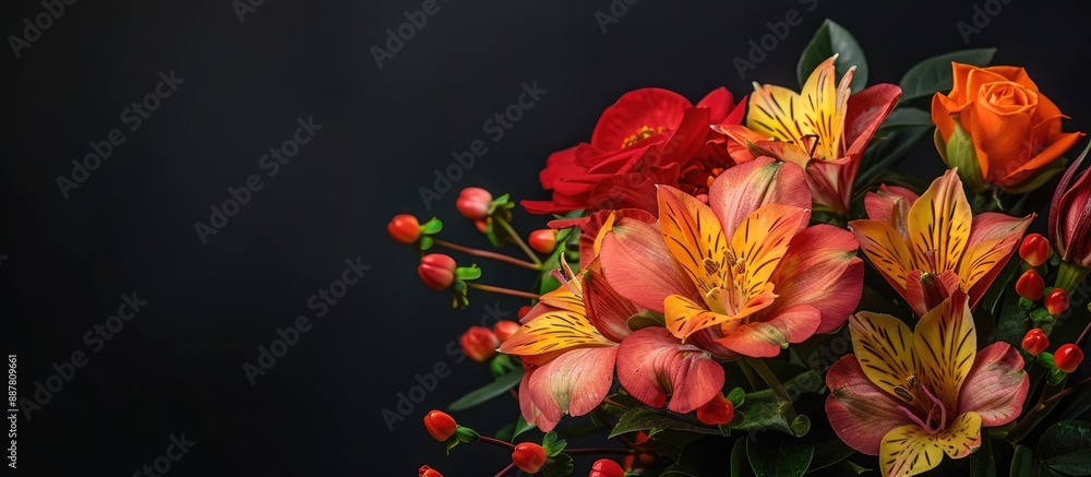 Poster Bouquet of stunning flowers with a backdrop for text or images. with copy space image. Place for adding text or design