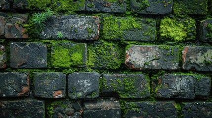 Naklejka premium Background of bricks covered in moss