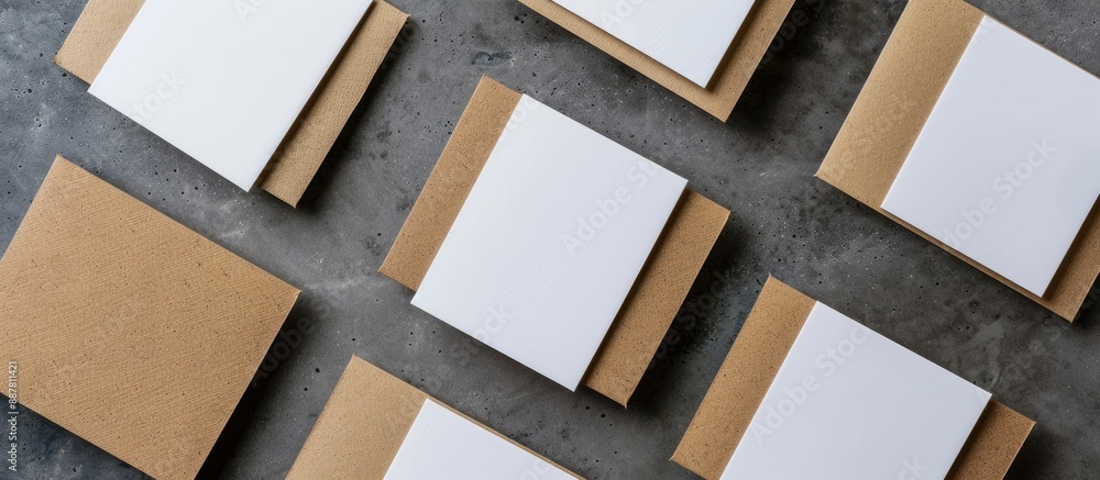 Poster Business cards in brown and white viewed from above with ample space for an image to be inserted