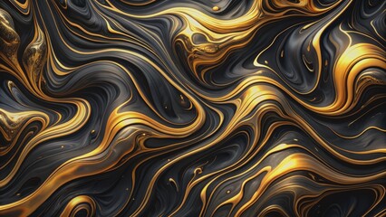 1. Create a mesmerizing 4K wallpaper of iridescent liquid black marble with intricate gold textures and abstract melted patterns.