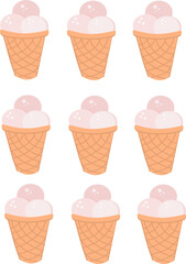 pattern vector illustration in a waffle cup three scoops of ice cream