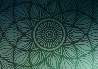 Fototapeta premium Green mandala flower pattern gradient background