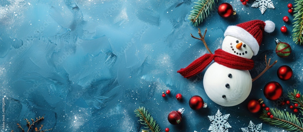 Poster image featuring a snowman holiday adornments and ample copy space for text