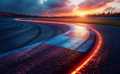 Race Track at Sunset with Light Trails