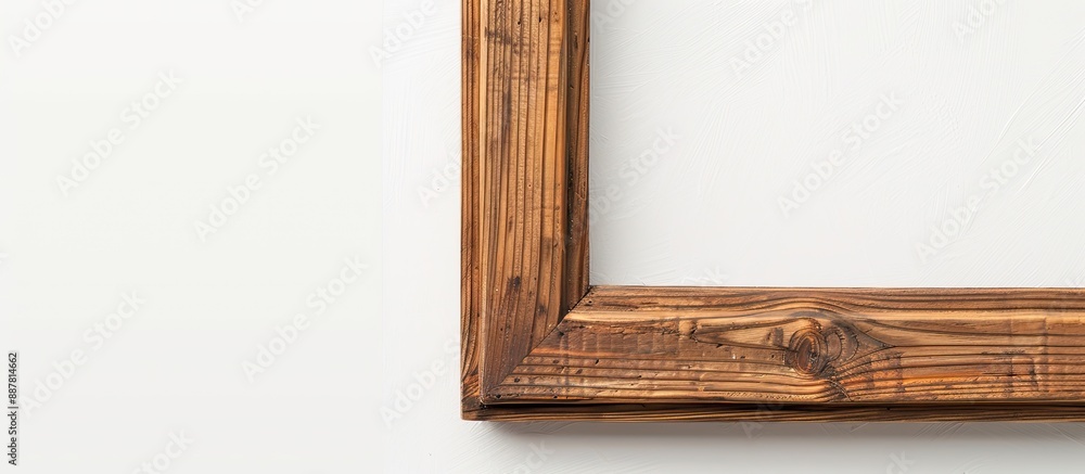 Poster Close up view of a wooden frame with a white backdrop creating a copy space image