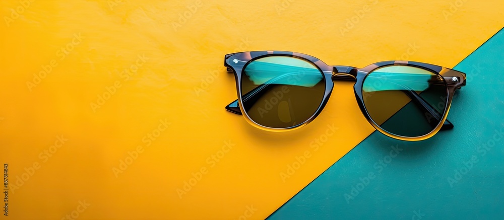Poster Stylish sunglasses displayed on a simple vibrant background with ample copy space image