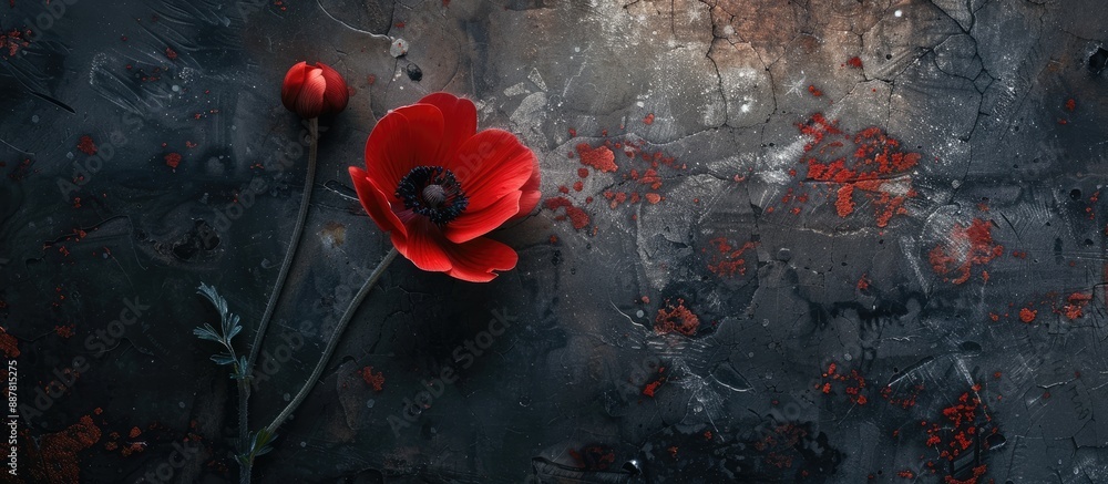 Aufkleber Artistic ink backdrop featuring a stunning red Buttercup flower in a creative top view copy space image