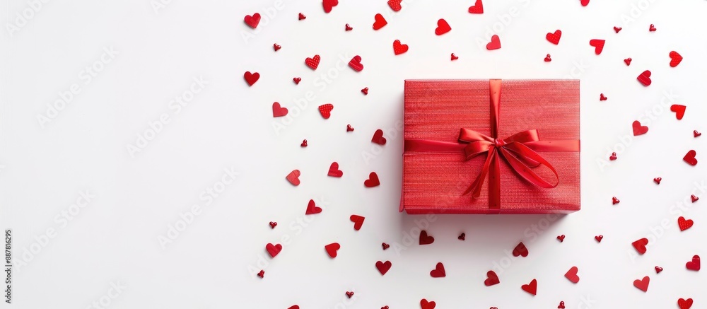 Aufkleber top view of a valentine s day gift presented in a red box surrounded by small hearts isolated on a w