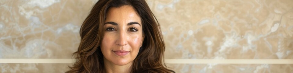 Obraz premium Abstract Portrait of a Successful Middle Eastern Woman in Her 30s with Brown Hair on a Cream Background, Depicting Corporate Success and Professionalism for Themed Articles, Marketing Campaigns, and A