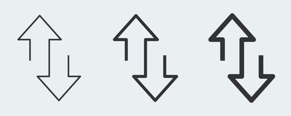 Transfer arrow icon set. Two-way, bidirectional sign. Elevator, lift movement line symbol set.