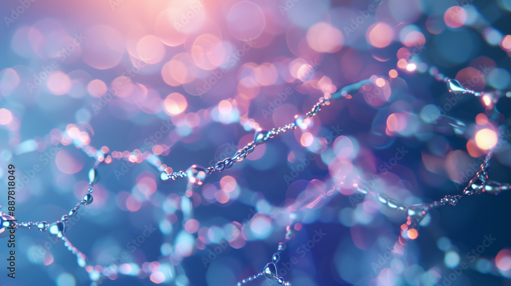 Poster abstract smooth cells with metallic texture in neon light