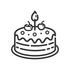 Single-Line Cake Icon: Black Line Art Birthday Treat with Cherries