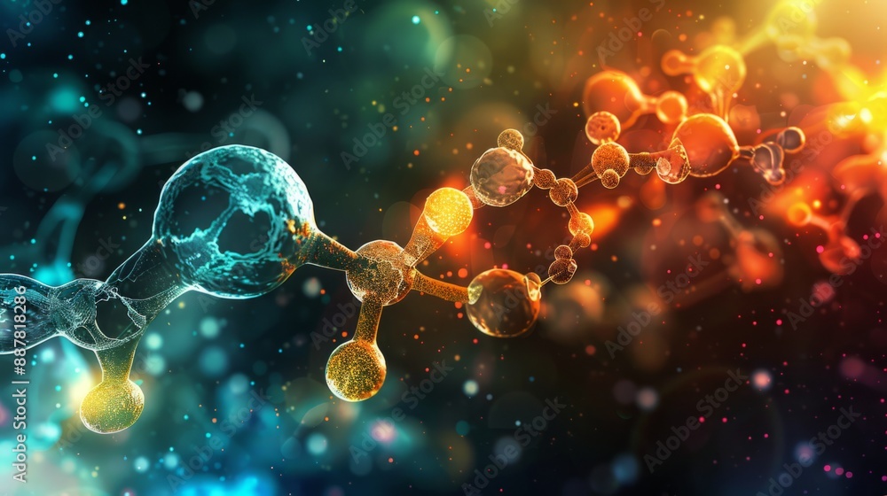 Poster abstract molecular structure in vibrant colors ai. conceptual depiction of scientific and biological