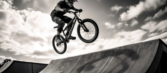 Obraz premium BMX Rider in Mid-Air Over a Ramp