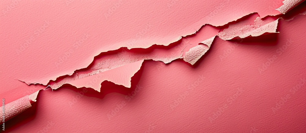 Poster torn pink paper on a red backdrop with copy space image