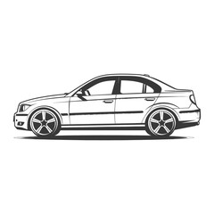 Monochromatic Side Profile of a Modern Sedan, Clean Line Art Illustration