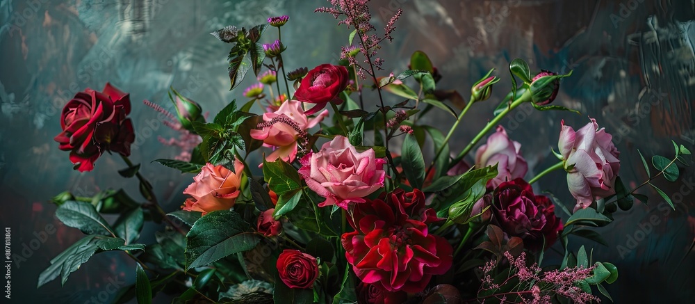 Aufkleber Bouquet of stunning flowers with a backdrop for text or images. with copy space image. Place for adding text or design