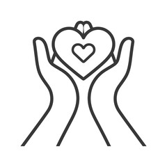 Obraz premium Line Art Hands Gently Holding Heart Icon, Inner Love Symbol