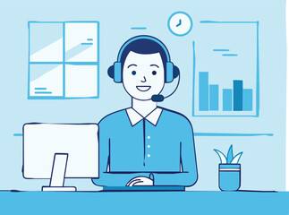 customer support line art vector art illustration