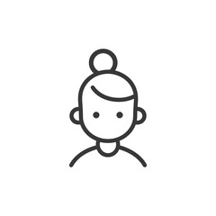 Fototapeta premium Minimalist Line Art Icon: Young Girl with Top Knot Hairstyle