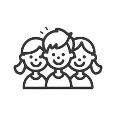 Happy Children Group Icon: Line Art Illustration
