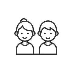 Line Art Icons: Happy Girl and Boy, Simple Child Portraits
