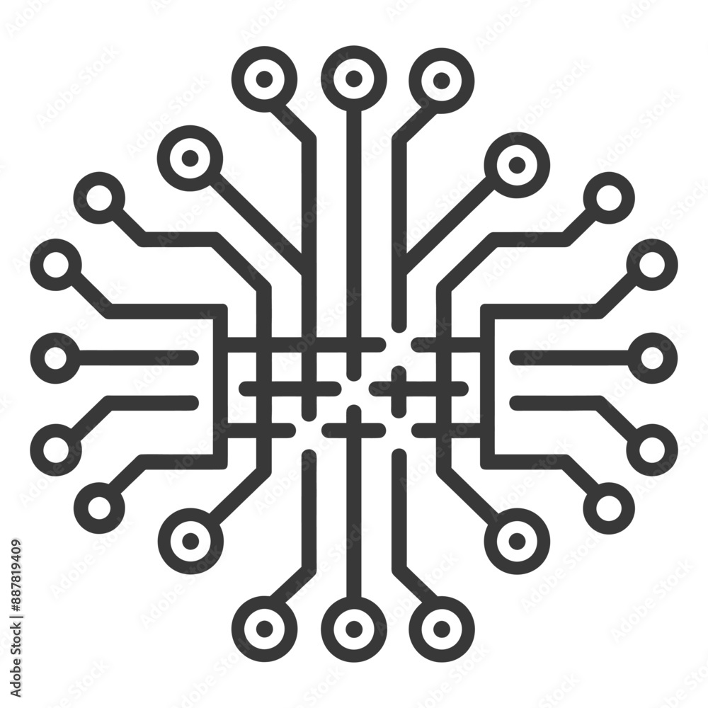Poster abstract circuit board icon: symmetrical tech node network