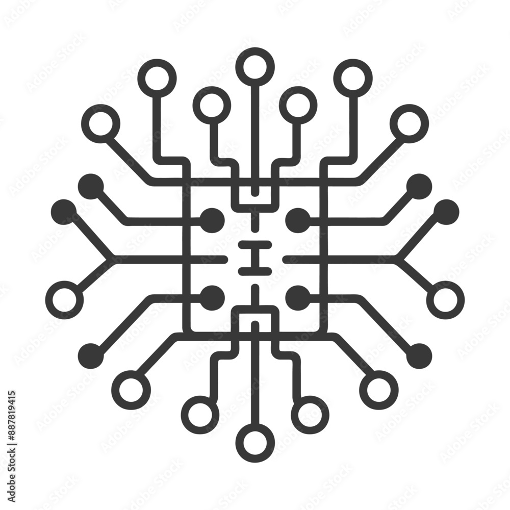Poster abstract circuit board icon: symmetrical node network design