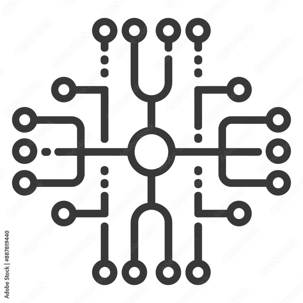 Poster abstract technology network diagram: interconnected nodes & circuits