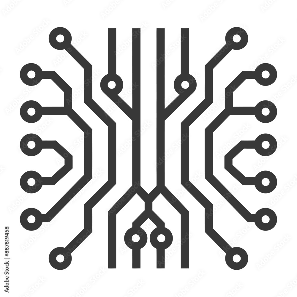 Poster abstract circuit board design: symmetrical node network icon