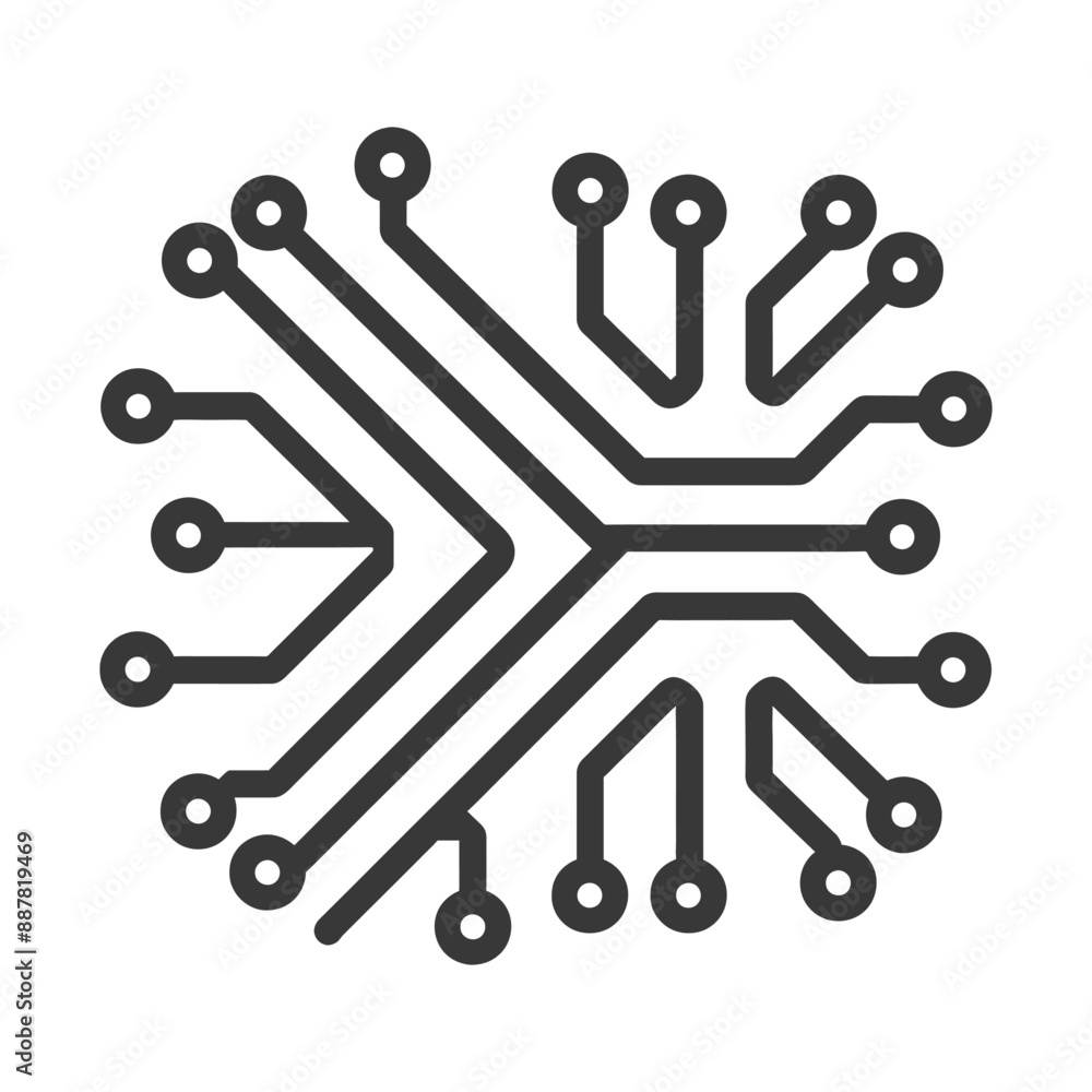 Poster abstract circuit board node: interconnected lines & dots technology icon