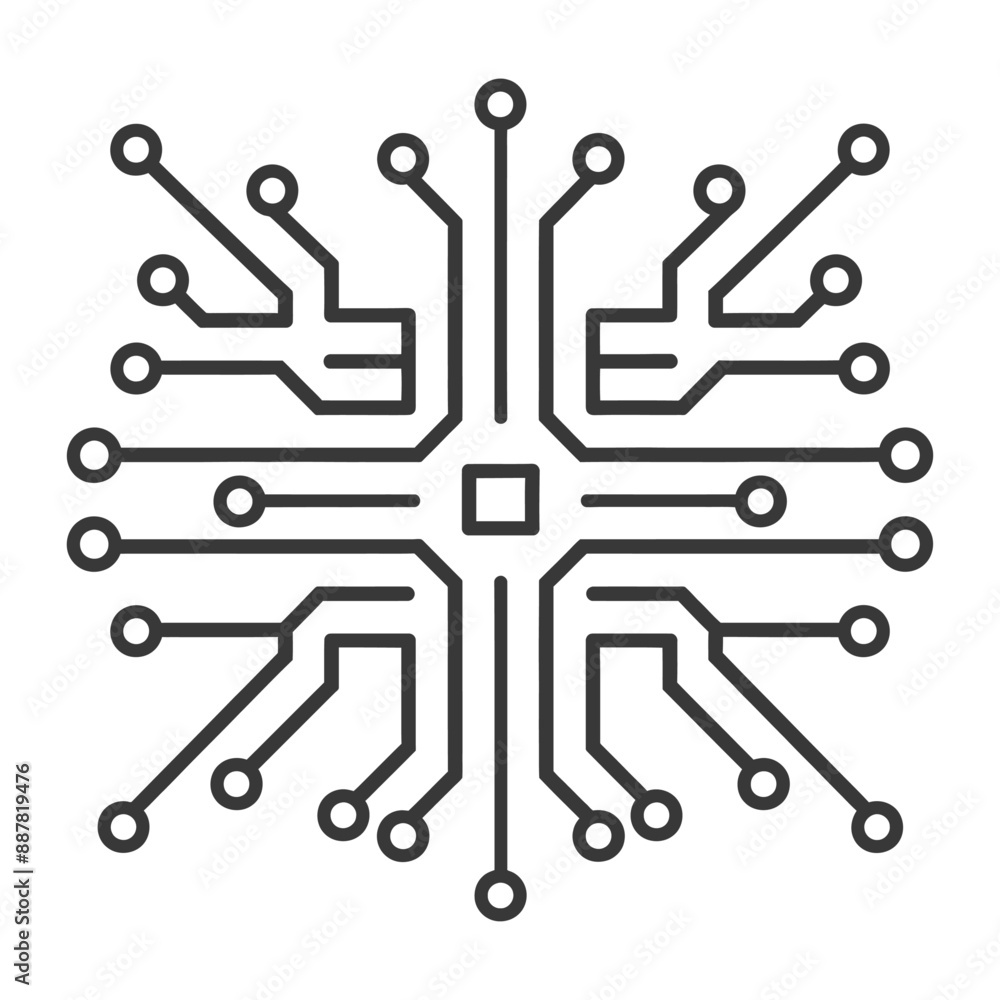 Poster abstract circuit board microchip icon: symmetrical tech design